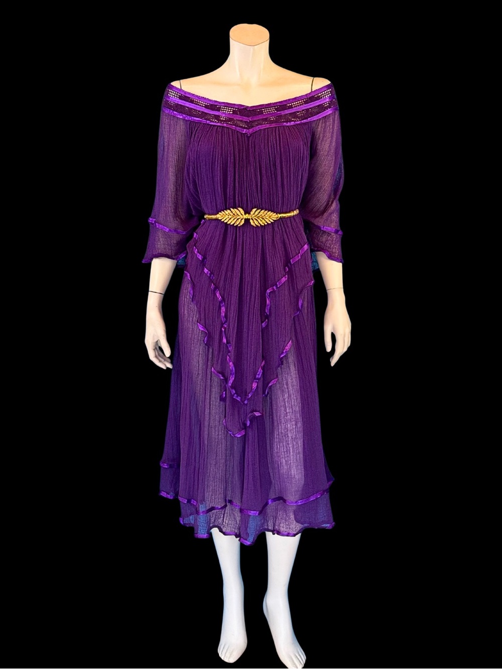 Vintage Purple Grecian Goddess Ethereal Hippie Kaftan Dress / OSFM